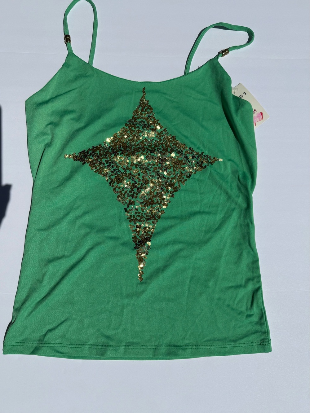 Green Sequin Diamond Cami Tank Top with Adjustable Straps